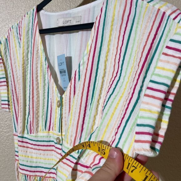 LOFT Pink and Blue Buttoned Tie Front Midi Dress - Picture 6 of 7